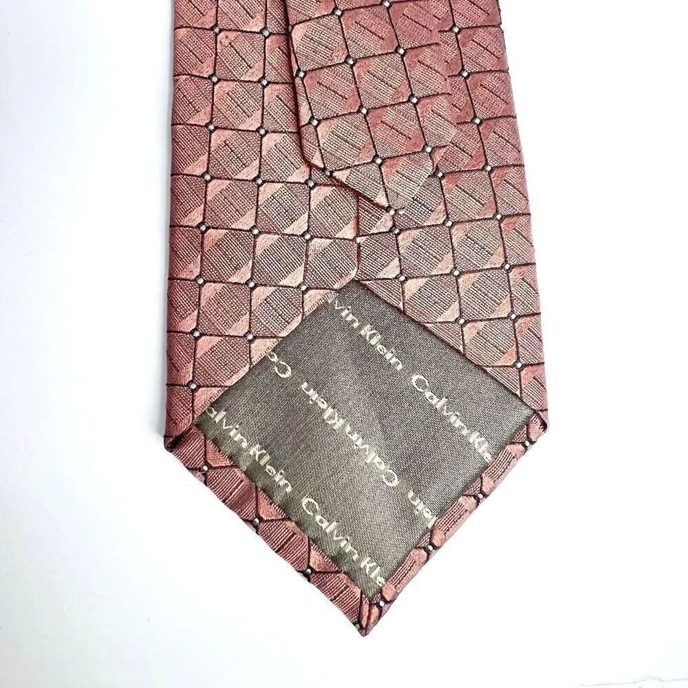 Calvin Klein mens long classic tie marron geometric  plaid chocolate brown